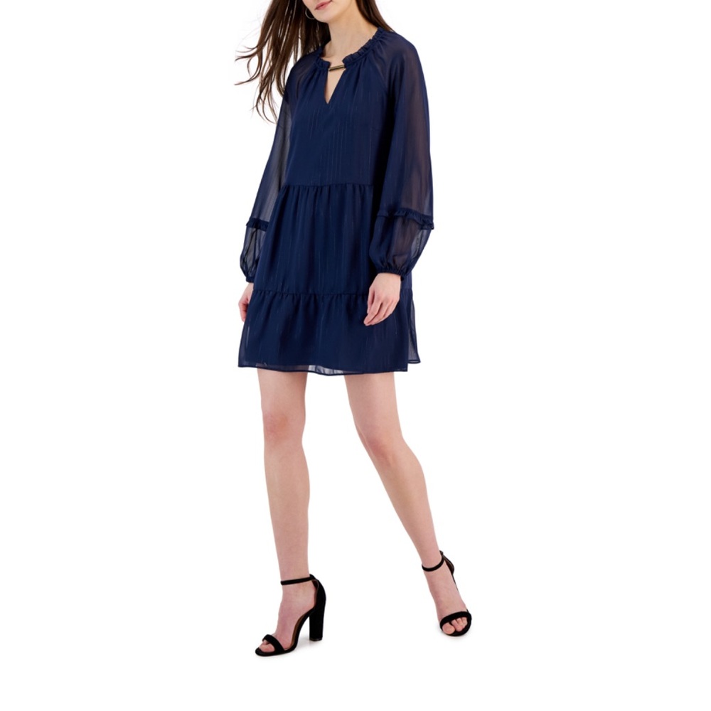 I.N.C. International Concepts Metallic-Striped Chiffon Minidress